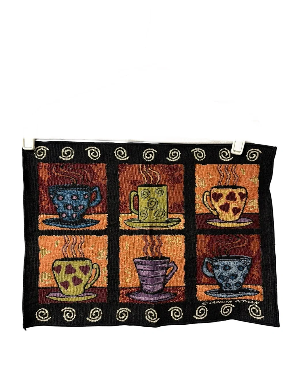 Vintage decorative kitchen table 4 placemats set retro unique stitch coffee cups